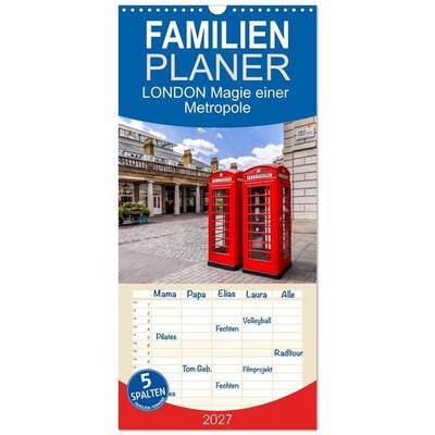 Familienplaner 2027 - LONDON Magie einer Metropole mit 5 Spalten (Wandkalender, 21 x 45 cm) CALVENDO
