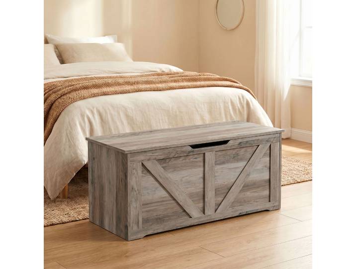 HOMCOM Banc Coffre Rangement Gris 80x40x45cm Couvercle Sécurité