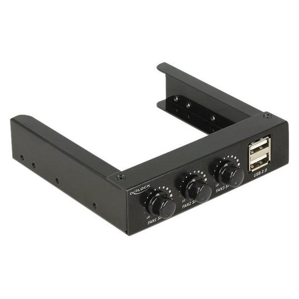 Delock Front Panel 3.5", 2x USB 2.0 schwarz (Pinheader) + Lüftersteuerung (62714)
