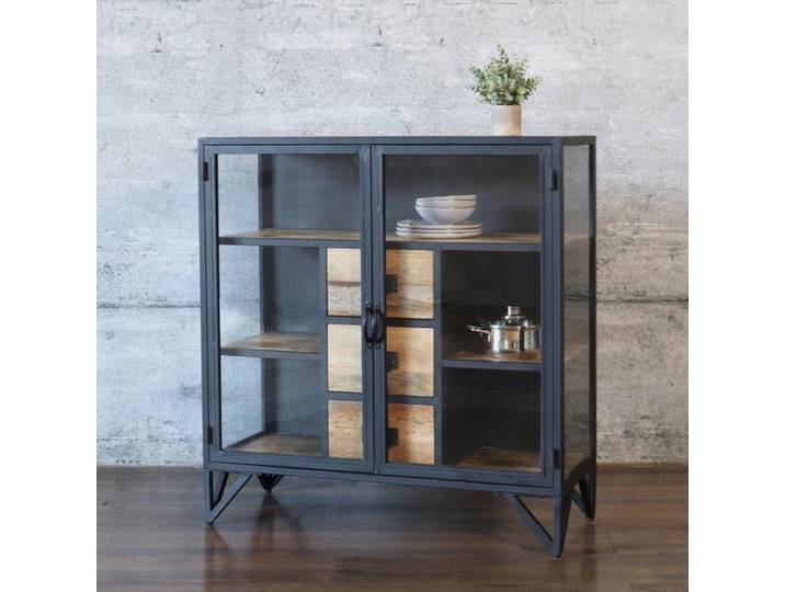Kommode Metall schwarz BARBAR Glas Industrial Style Design Highboard