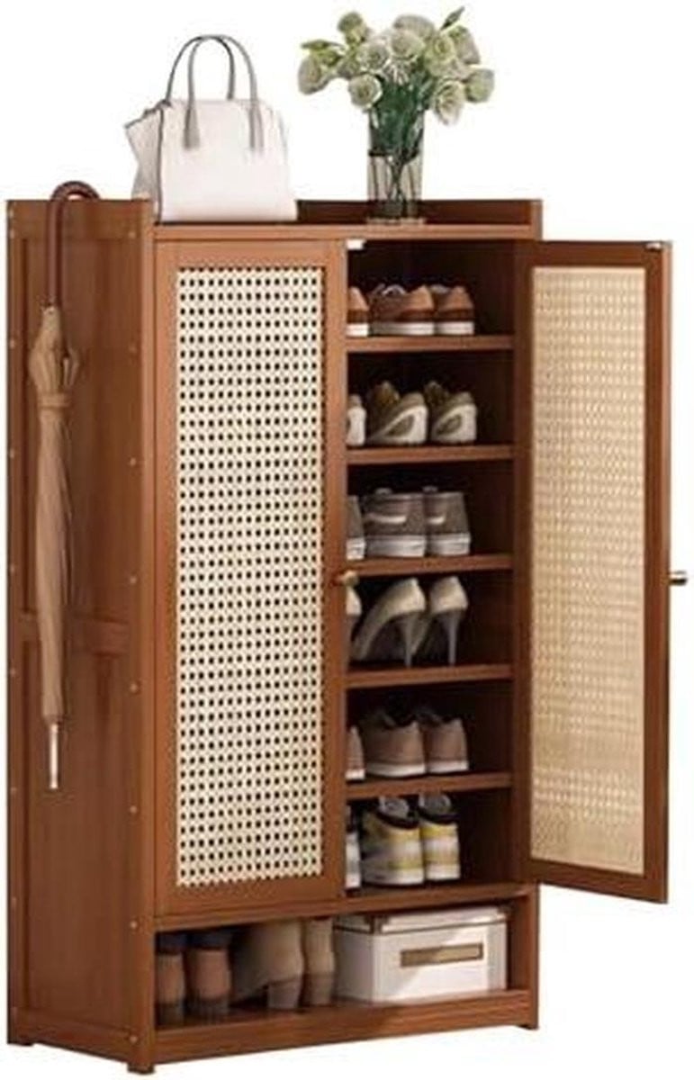 Natuurlijke houten schoenenkast met rotan deuren voor in de hal, slaapkamer of badkamer
