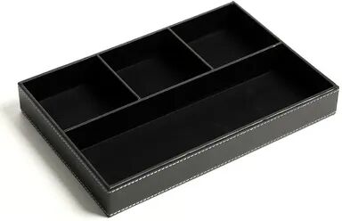 Inspire Daily Merch Faux Leather Nightstand Storage Tray Organizer With Compartments Tabletop Tray For Keys Glasses Stationery Durable black A