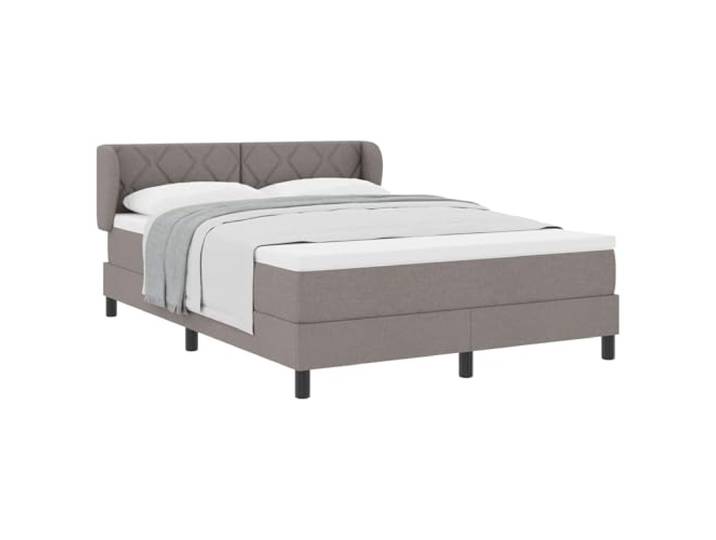 KTHLBRH Boxspringbett mit Kopfteil taupe 140 x 200 cm Stoff Höhenverstellbares Kopfteil, Taschenfederkernmatratze, Holztechnik, Kiefer, schwarze Füße, Stil