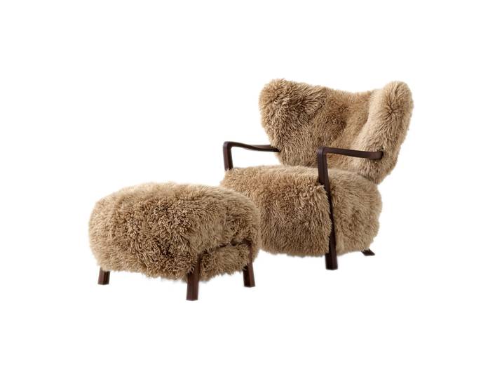 &Tradition Wulff Lounge Chair ATD2 Fauteuil inkl. Fußhocker ATD3 Walnuss geölt-Sheepskin honey