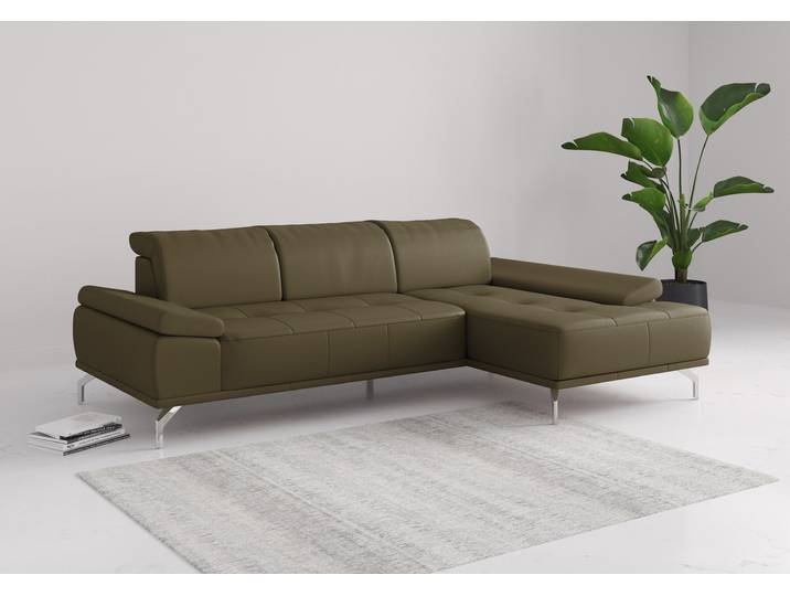 Ecksofa, 280x174 cm, Naturleder, Grün, Sitztiefenverstellung, Modern