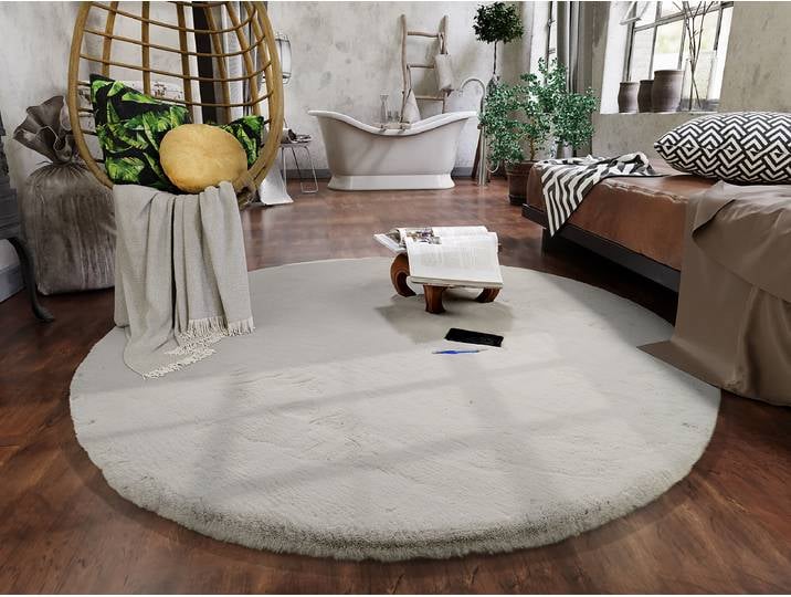 Tapis en fourrure Lavabile Extra rond Gris/Gris Ø 80cm Fourrure synthétique