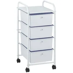 Relaxdays Badrollwagen, 4 Schubladen, Metall & Kunststoff, Rollcontainer Bad, Kosmetik, HBT: 74 x 33 x 39 cm, weiß