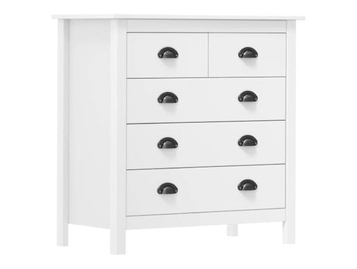 RJPLMFV Anrichte, weiß, 79 x 40 x 80 cm, Kiefernholz, massiv 5 ausziehbare Schubladen, rechteckiger Tisch, leicht zu montieren, Reinigung mit trockenem Tuch