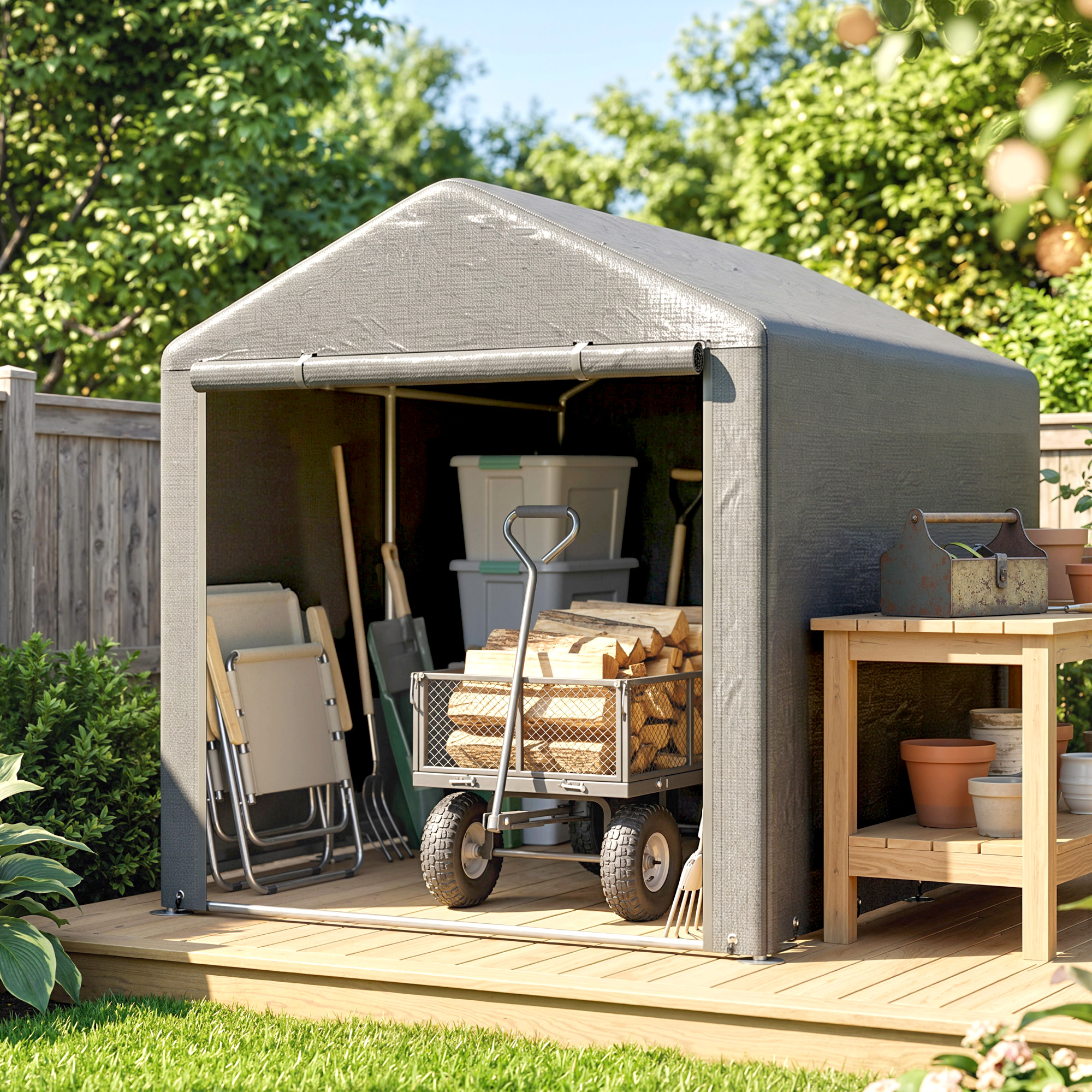 Outsunny Capanno Porta Attrezzi e Tenda Garage per Bici e Moto con Copertura Anti-UV, 1.6x2m, Grigio Chiaro   Aosom Italy