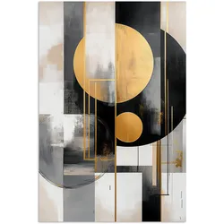 POSTER Abstrakt - Gold - Silber - Formen - Ästhetisch - Modern Wandbild Schlafzimmer 80x120 cm