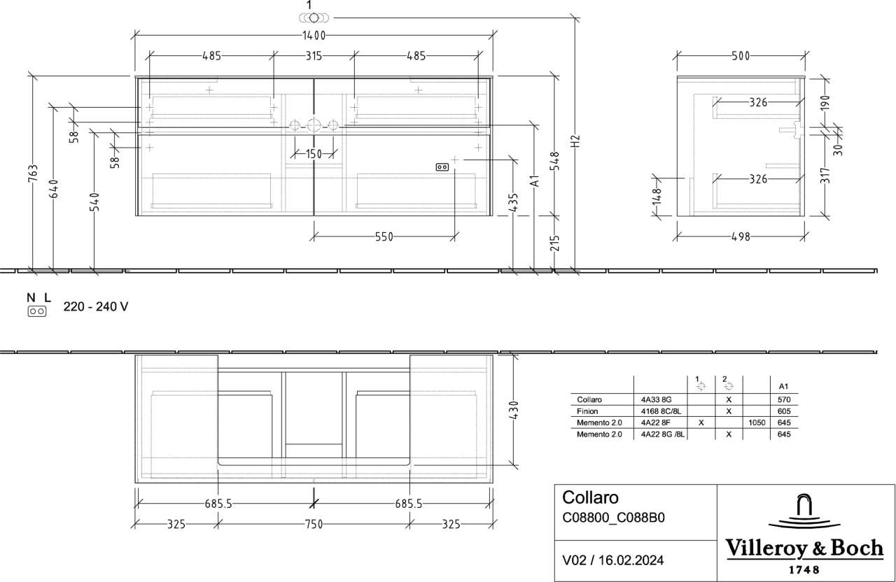 Villeroy & Boch Waschtischunterschrank Collaro C08800 1400x548x500mm C08800FP