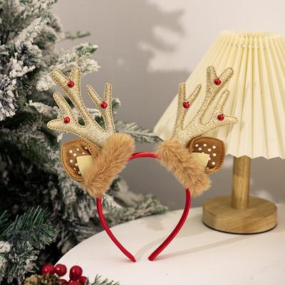 Inspired Deals Festive Plush Reindeer Antler Headband For Christmas Parties, Costumes & Holiday Photos gold