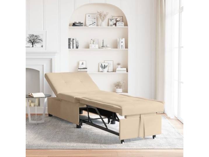HEFZGDB 3-in-1 Schlafsofa in cremefarbenem Stoff, verstellbare Rückenlehne mit DREI Positionen, ausziehbarer Mechanismus für Gästeübernachtung, robuste Konstruktion aus Sperrholz