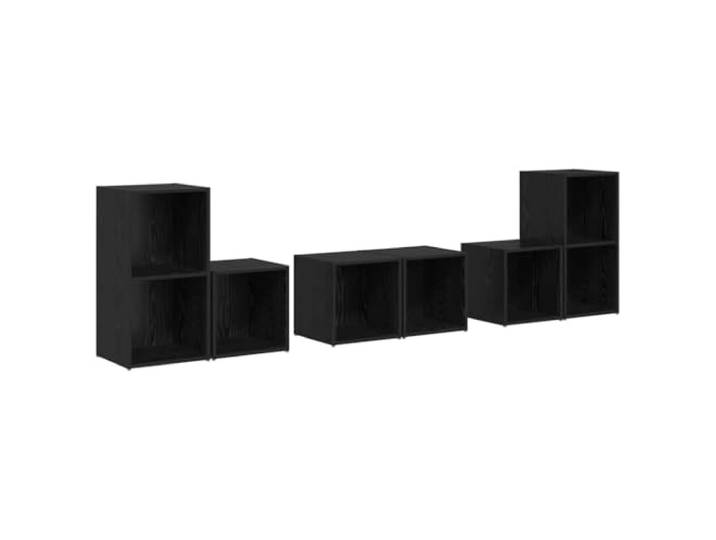 GKHPYURE TV-Möbel-Set, 6-teilig, schwarze Eiche, Holz, mehrschichtig 4 Schränke klein 2 groß 5 Einlegeböden 37x35x72cm Wohnzimmer