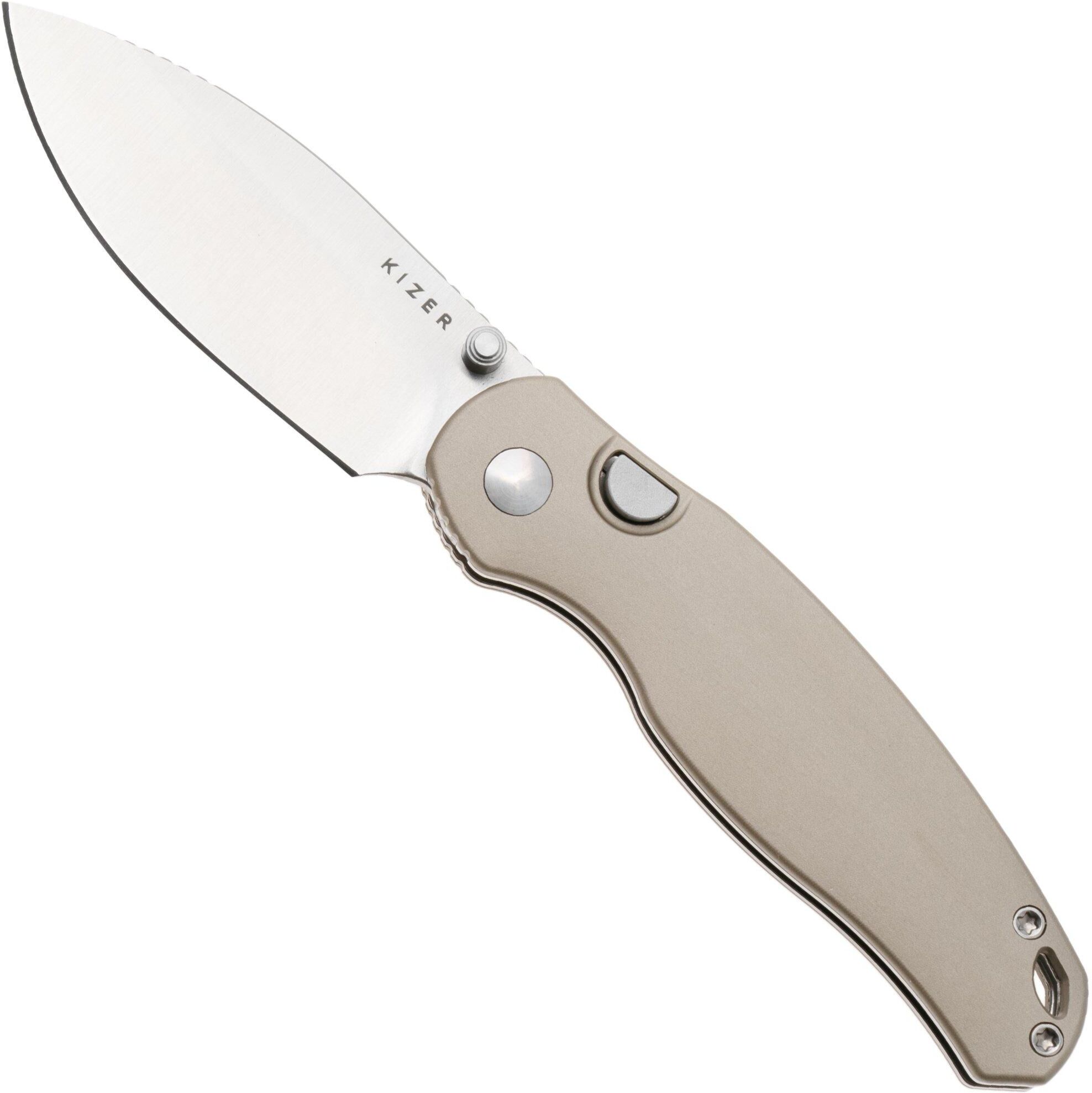 Kizer Vanguard Phoca BD V3781BDA2 Satin 14C28N, Sand Aluminium, coltello da tasca