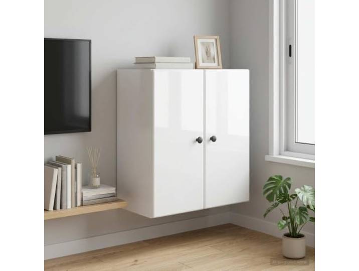 HPUYRFG Wandschrank 59 x 31 x 60 cm aus Holzwerkstoff mit Hochglanz Weiß Wandmontage spart Bodenfläche, vielseitig einsetzbar, einfache Reinigung, robustes Material, zeitloses Design