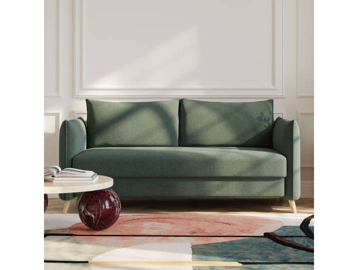 BRUNO Schlafsofa 160cm in Grün Pillow stabiles Massivholz & Boxspringkomfort