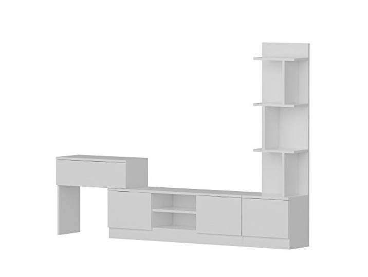 Modernes weißes TV-Möbel zur Wandmontage, 100% melaminbeschichtet, 120 cm breit Inklusive Regalböden und Beistelltisch Elegant und funktional