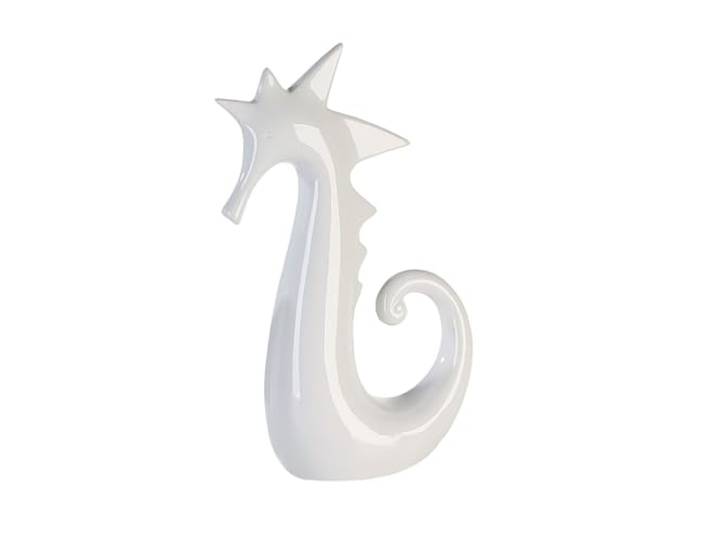 Casablanca Seepferdchen Figur Deko weiß modern – Seepferd Keramik Figuren für Baddekorationen – Seahorse Dekofigur weiß – Geschenk Bad Dekoration - glänzende Oberfläche Höhe 38 cm