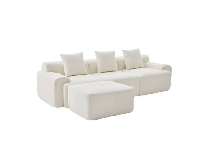MEUBLES COSY Canapé d'angle modulable 3 places beige avec pouf et coussins