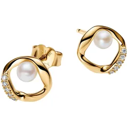Pandora 264662C01 Damenohrringe Pavé-Kreis mit Perle Goldfarben