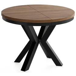 ESSTISCH Clara runder ausziehbarer, Nussbaum Braun 100-180/100/76 cm