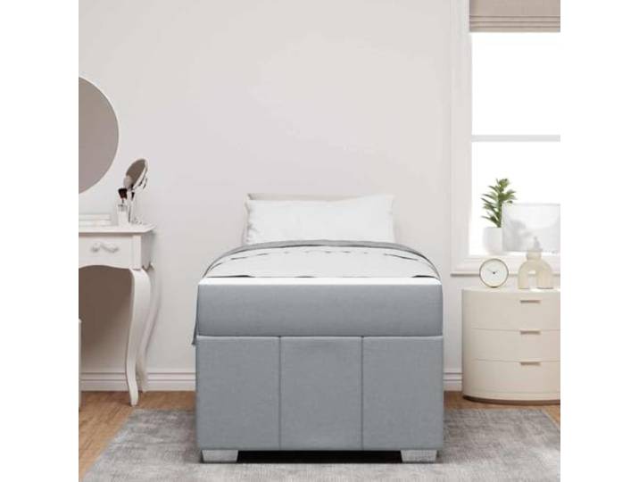 KTHLBRH Großes Einzelbett hellgrau 100 x 200 cm mit Matratze Technischer Holzrahmen, Lattenrost, Taschenfedern, einfache Montage