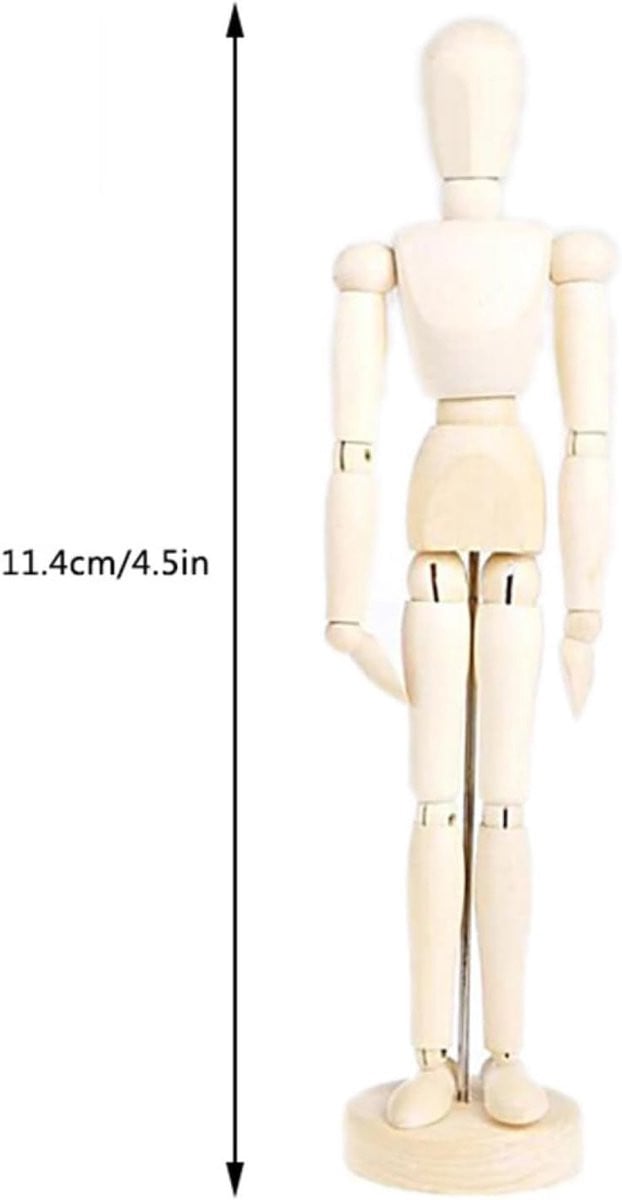 Houten Oefenpop Model voor Kunstenaars met Flexibele Gewrichten, 8 inch, Houtkleur
