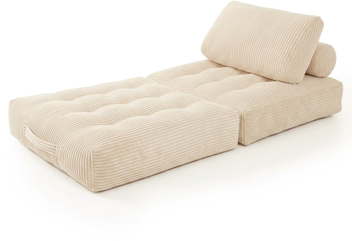 Creatorally Gecomprimeerde eenpersoons vloersofa met steunkussen, beige, corduroy, B/D/H: 96 x 96 x 40 cm