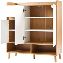 Sideboard Weiß Natur 35x90x99 mit verstellbaren Einlegeböden & Schublade, Kippsicherung, Stauraum für Wohnzimmer und Flur