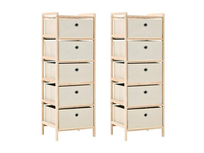 Todiikf 2er Set Korbkommode Holz Beistellschrank mit 5 Stoffkörben Beige Praktisches 2er-Set Regalmöbel für Schlafzimmer und Flur. Bietet vielseitigen Stauraum dank herausnehmbarer Textilboxen.