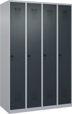 Kleiderspind C+P Evolo Plus, 4 Abteile, Anschlag rechts, Sicherheits-Drehriegel, B 1200 x T 500 x H 1850 mm, weißaluminium/anthrazitgrau