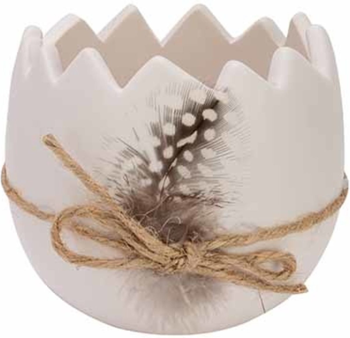 Cosy @ Home Ei Open Carved Plume Wit Porselein H 9 cm x B 10 cm x D 10 cm