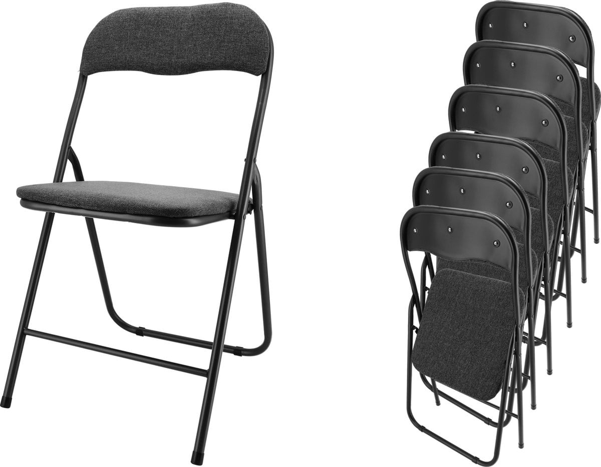 Set van 6 Premium Klapstoelen - Zwart - Zithoogte: 43 cm