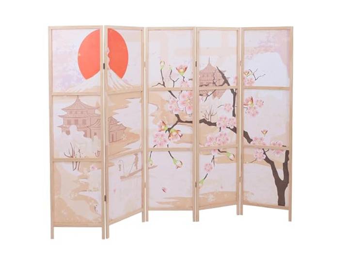 Mendler Paravent HWC-O70 170x227cm Holz - Kirschblüten