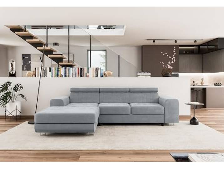 COMFORTINO FURNITURE Ecksofa mit Schlaffunktion NOTA L-Form, Sofa Couch mit Bettkasten, Eckcouch, Schlafsofa für Wohnzimmer, Big Sofa Couch mit Schlaffunktion (Hellgrau, Ottomane Links)