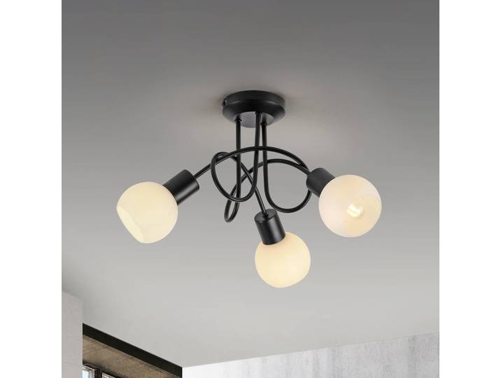 Plafondlamp Loki, zwart, Woon-/ Eetkamer, metaal, plafondlamp