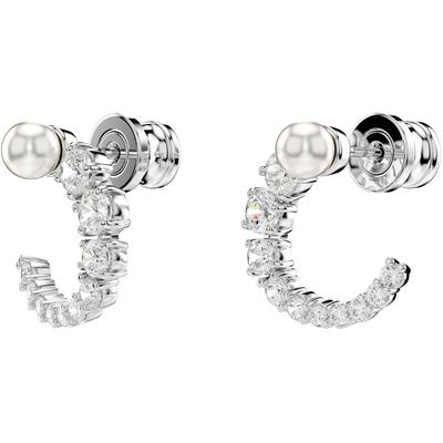 Paar Creolen SWAROVSKI "Schmuck Geschenk Matrix Ohrringe", silber (metallfarben, kristallweiß, weiß, kristallweiß), Ohrringe, Damen, Metall Perlen, Metall, Perlen, mit Swarovski Zirkonia (synth.) - mit Swarovski Perle