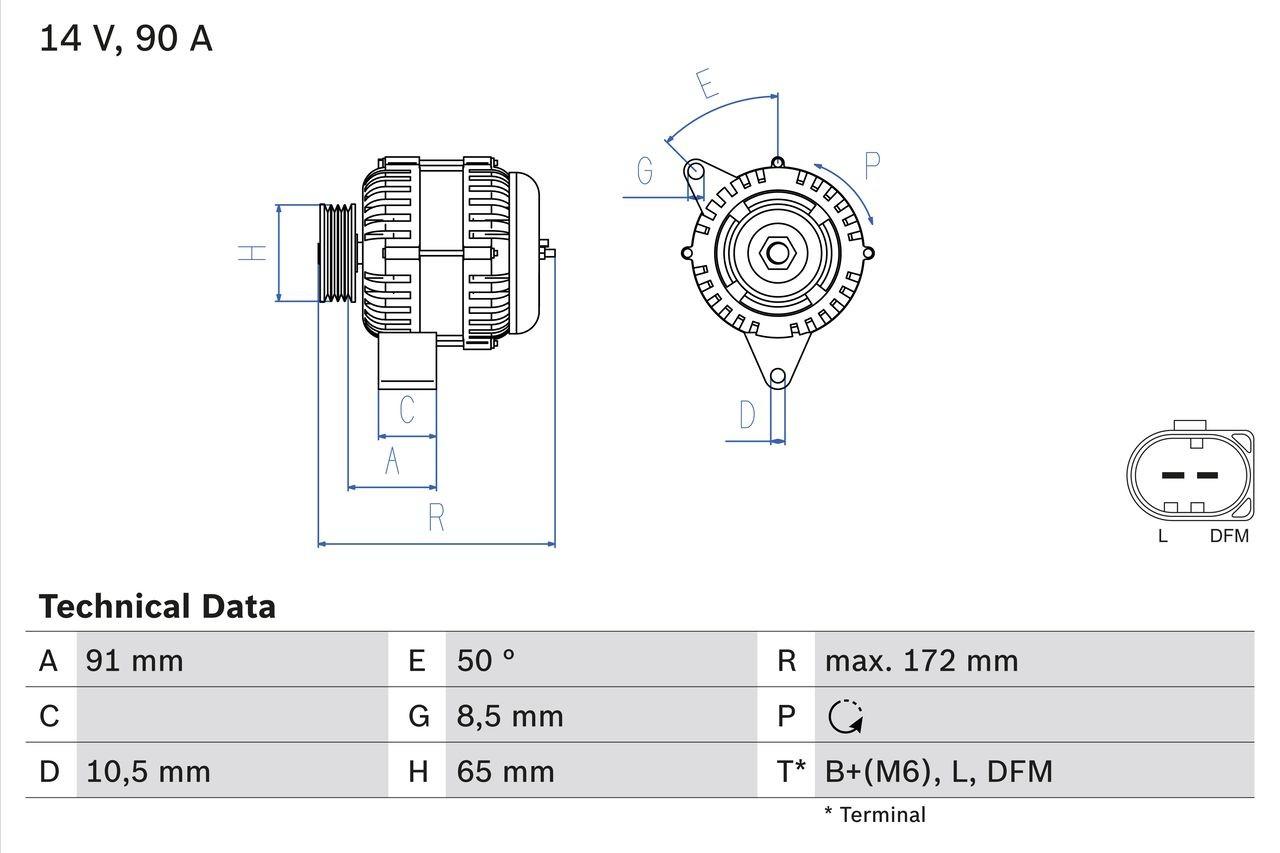BOSCH 0 986 041 990 Lichtmaschine Generator LiMa 90A 14V für HONDA Accord VI Limousine (CK, CG, CH, CF8) Accord VI Schrägheck (CH, CL)