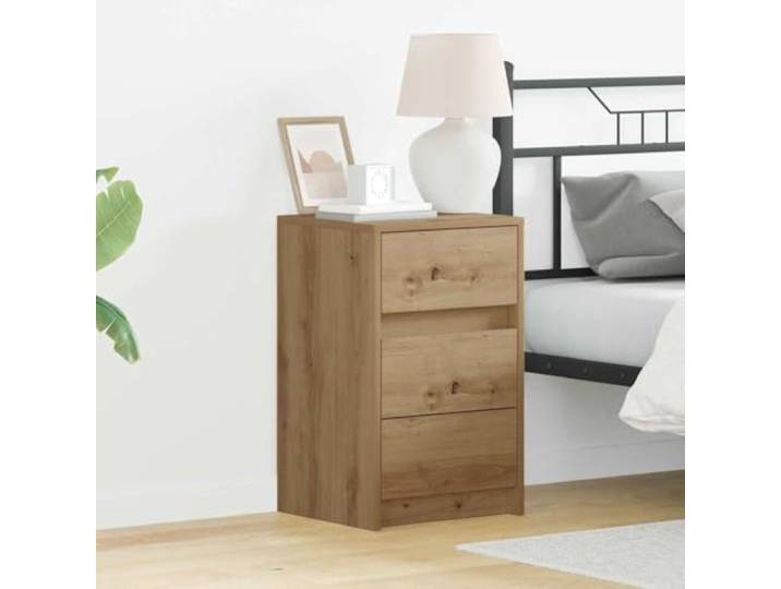 Moderner Nachtschrank mit Schublade für Schlafzimmer, Basteleiche, 38 x 34 x 61 cm, aus Holzwerkstoffen, leicht zu reinigen, Montage erforderlich.