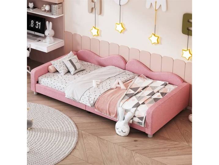 Lit rembourré - DREAMMESPACE - 90x200 cm - Tissu Teddy - Rose - 1 place