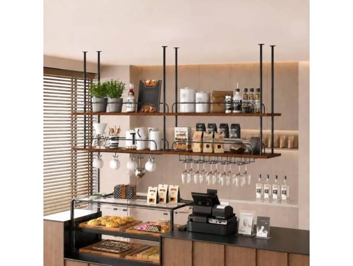 Industrielle Weinregale, Regal, Deckenmontage, Weinregal, Glashalter 2-lagiges hängendes Weinglasregal, Stielglasregale für Bar, Küche, Metall und Eisen(2-TIER-100x30x80cm)