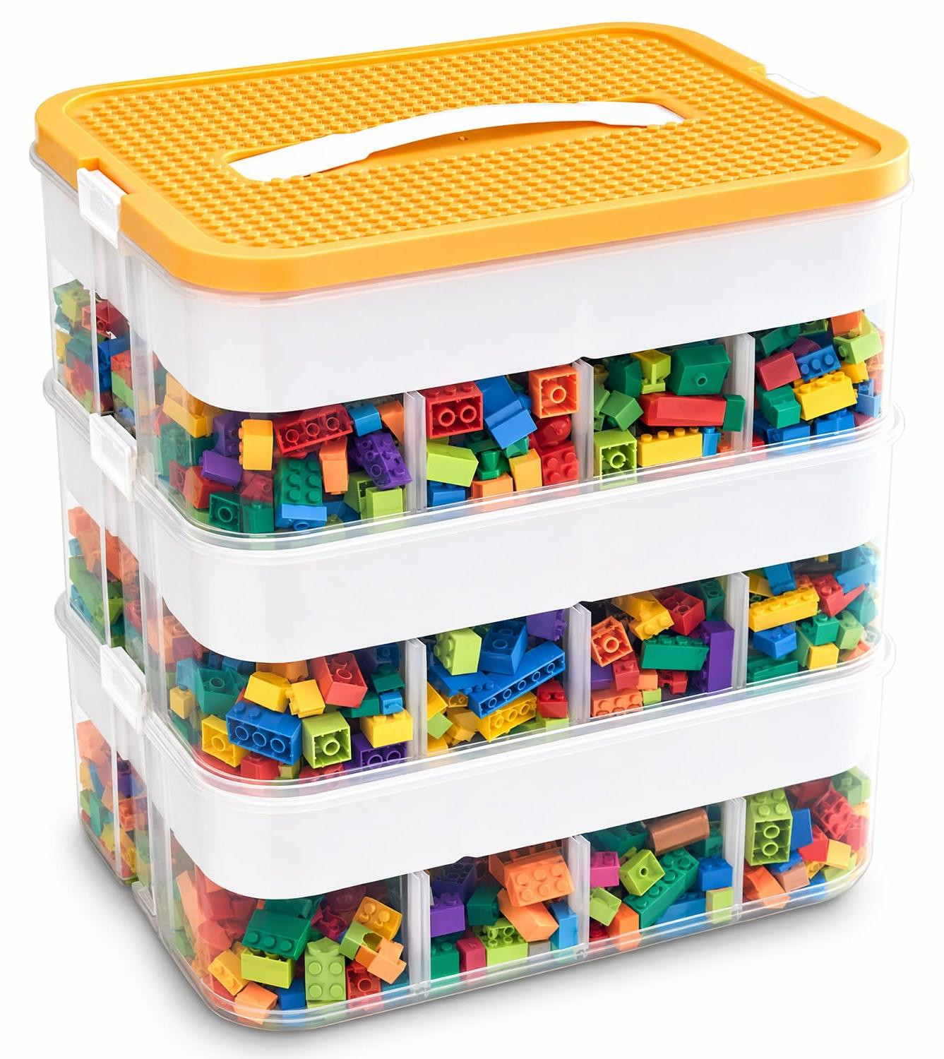 Dripio Sorteerbox voor kleine onderdelen, 3 niveaus, geel, met transparante compartimenten