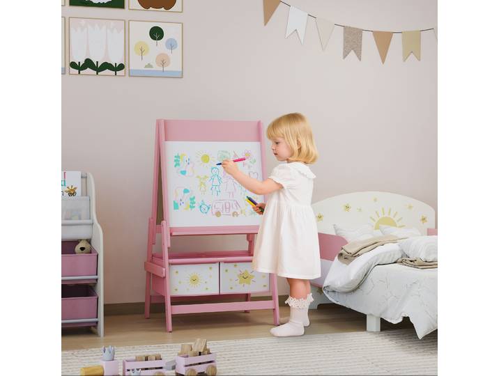 AIYAPLAY Chevalet Enfant 3 en 1 Tableau Noir/Blanc Rose