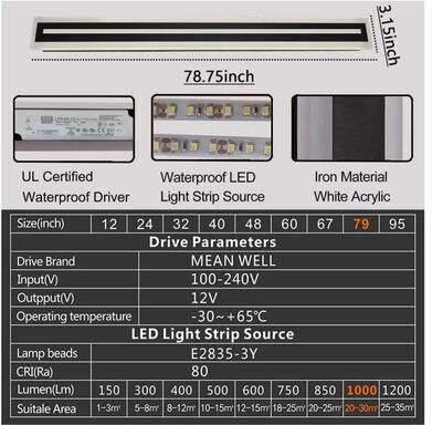 Inspire Curations Modern Outdoor LED Wall Sconce Light Minimalist Long Strip Waterproof Exterior Lighting Fixture 78.9 Inch Dimmable