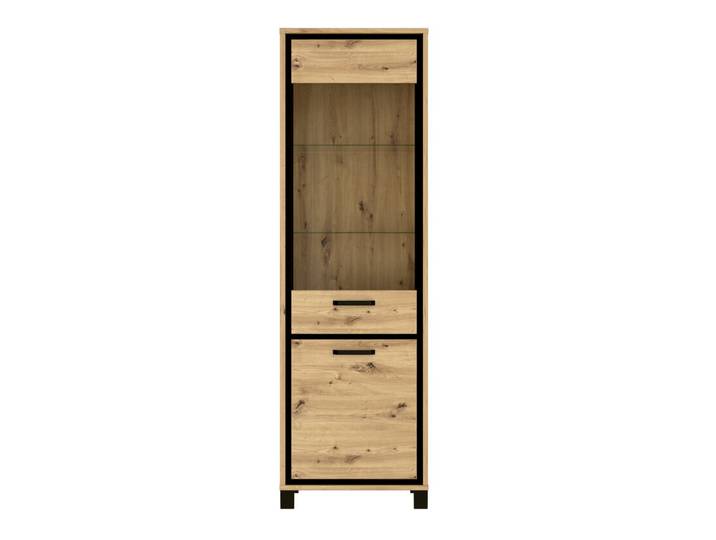 Vitrine Trondheim Metall 209 x 64,4 x 41,5 cm Artisan-Eiche-Dekor/Schwarz Eiche-Dekor
