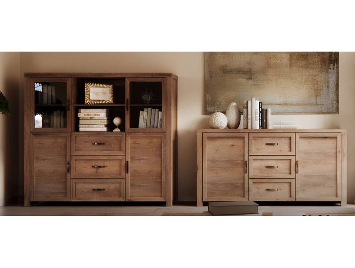 Xlmoebel Hochkommode Handgefertigte Holzkommode im Landhausstil mit viel Stauraum (Kommode + Buffet, 2 St., Kommode + Buffet), Hergestellt in Europa