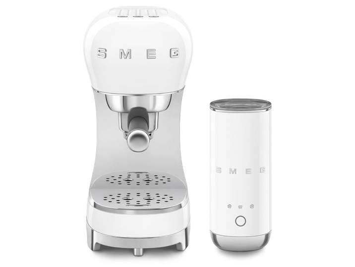 Machine à café et mousseur à lait vintage blanc smeg