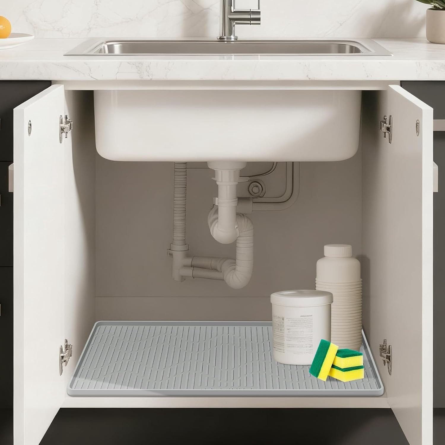 Waterdichte Siliconen Onderkastmat 91 x 61 cm, Beschermende Mat met Verhoogde Rand voor Keuken en Badkamer