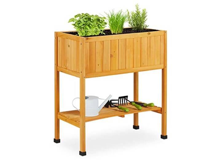Relaxdays Hochbeet Holz, Pflanzbeet auf Stelzen, orange
